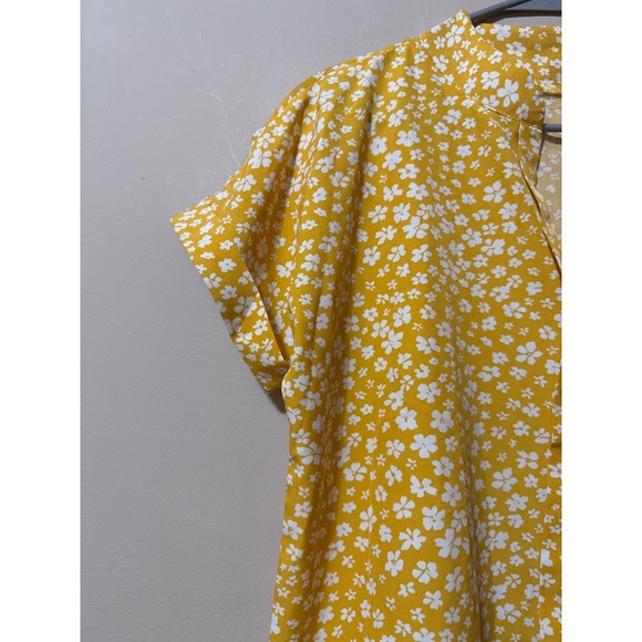 Womens Yellow Floral Print Band Collar Short Sleeve Blouse M - Picture 3 of 5